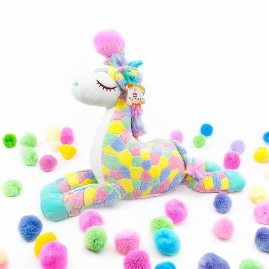 FLUFFERY - Lying Rainbow Giraffe Plush Toy (24" / 60 cm)