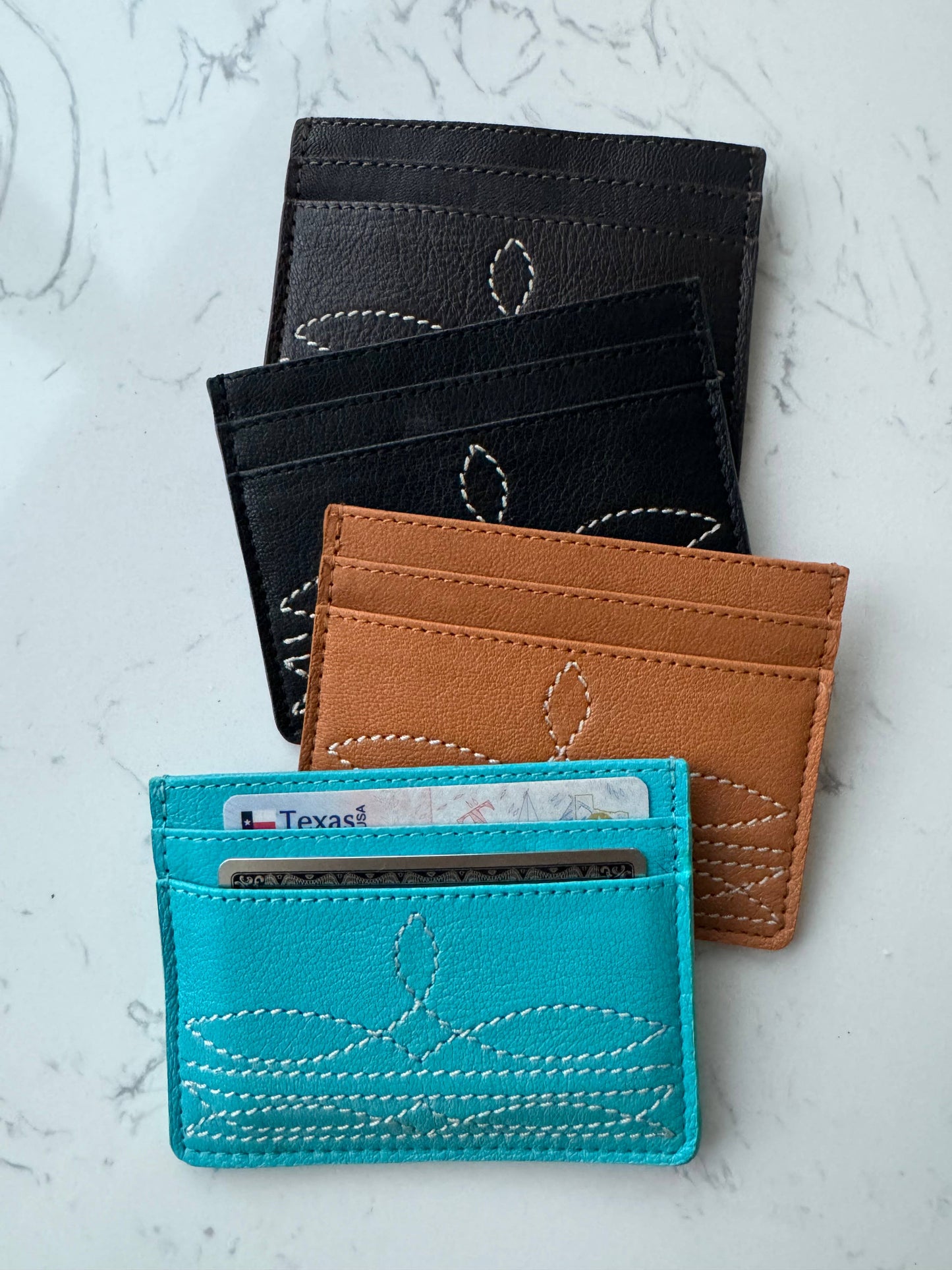 Boho Ranch Shop - Western Boot Stitch Leather Credit Card Holder Money holder