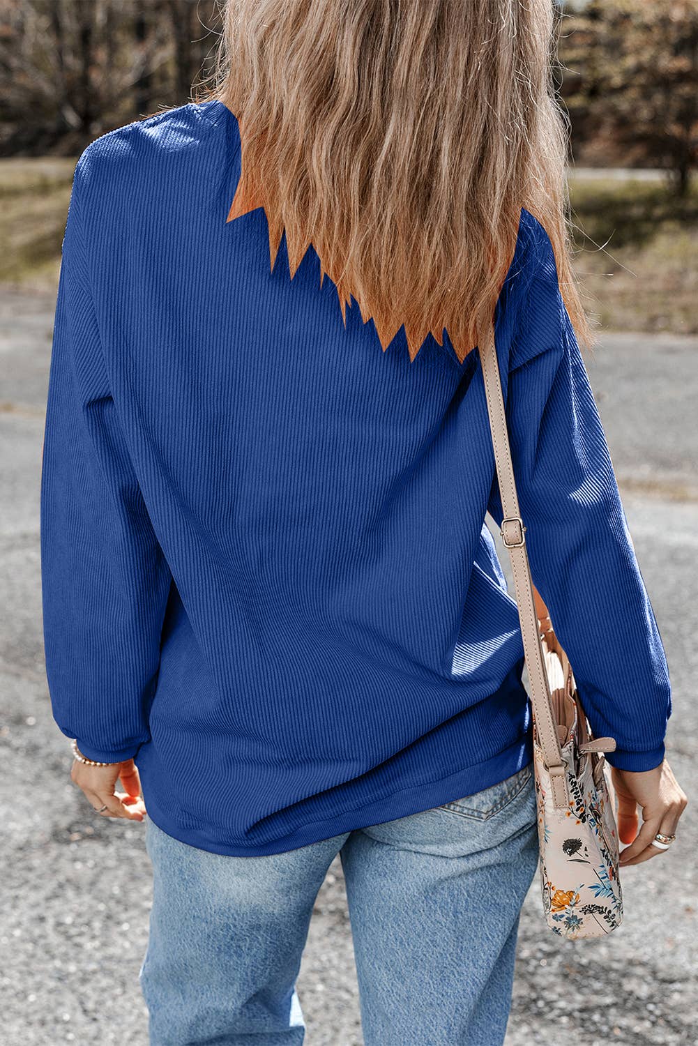 Lovesoft - Apricot Rugby Game Day Embroidered Corduroy Sweatshirt