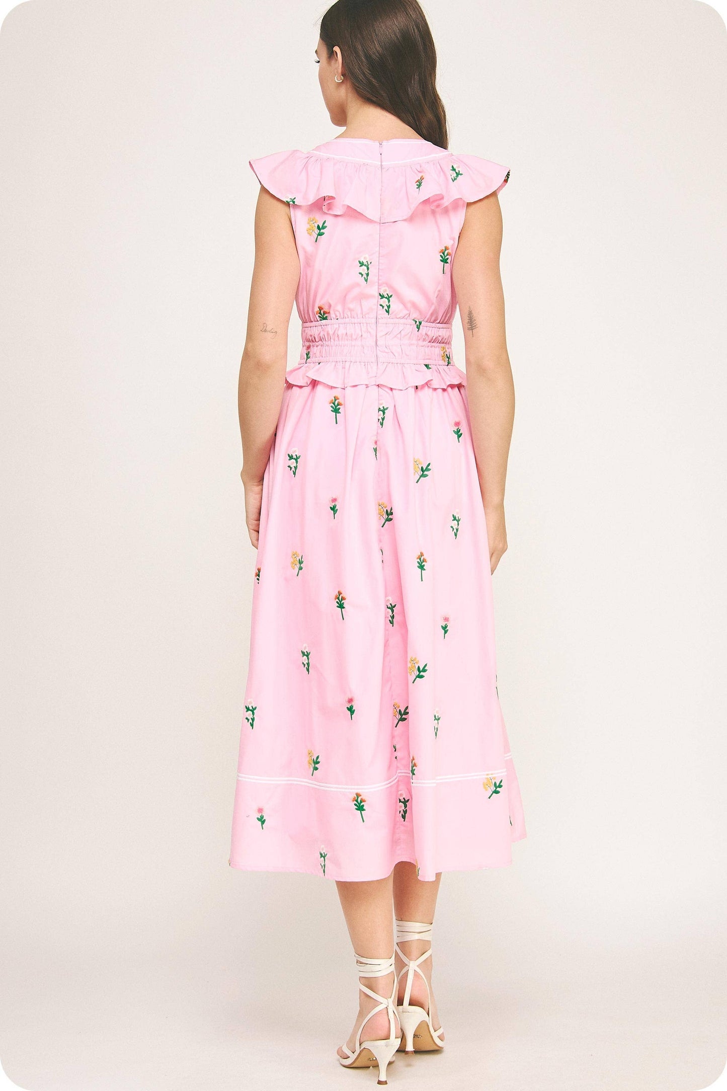 Strut & Bolt - Flower Bouquet Embroidery Midi Dress