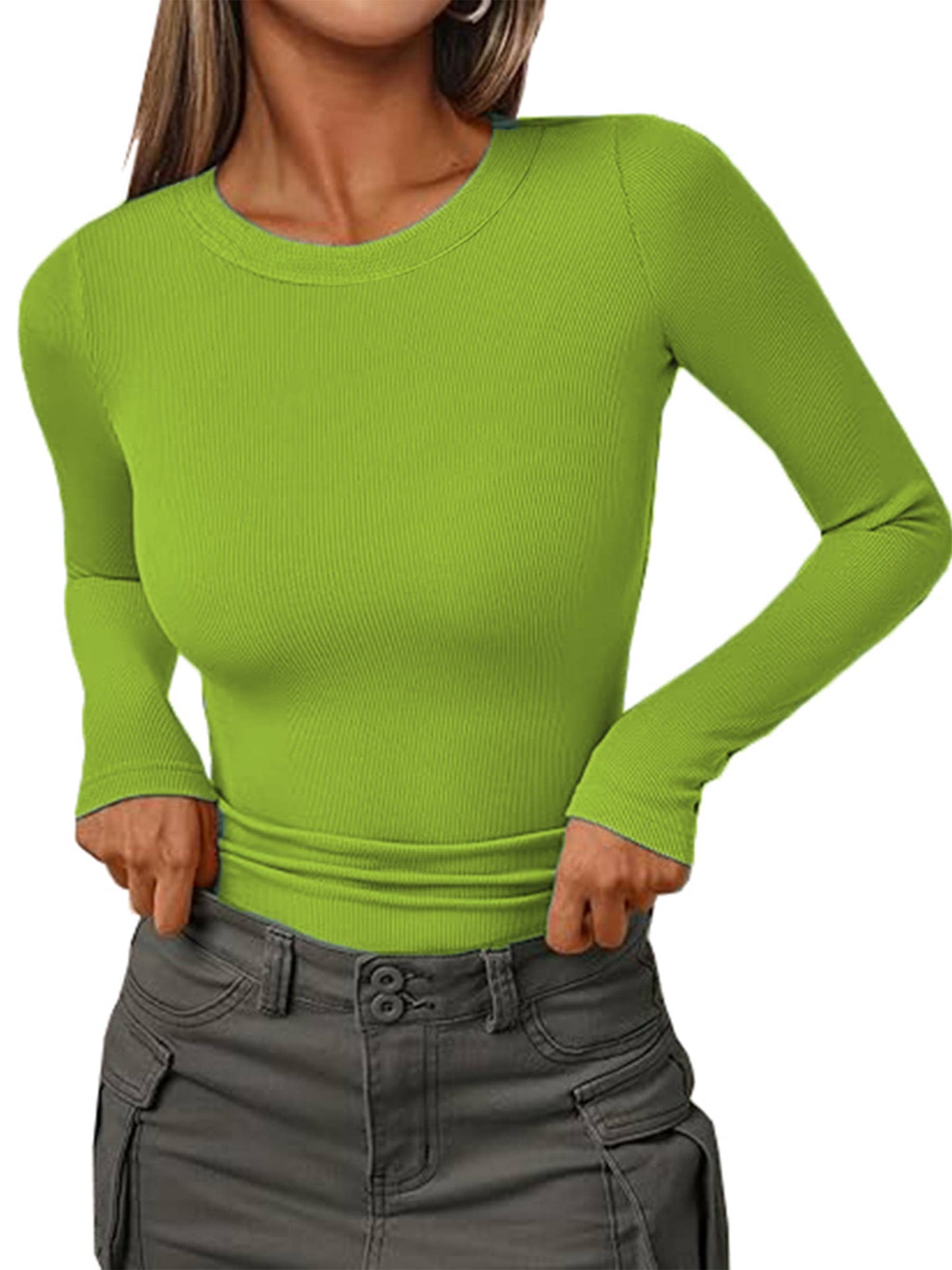 Wholesalesir - Solid Color Round Neck Top