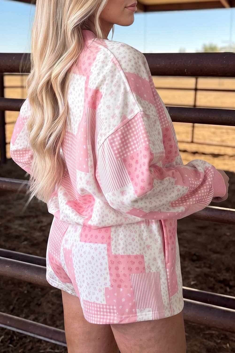 fashionworks - Full Size Floral Long Sleeve Baggy Pullover 2pcs Shorts Set