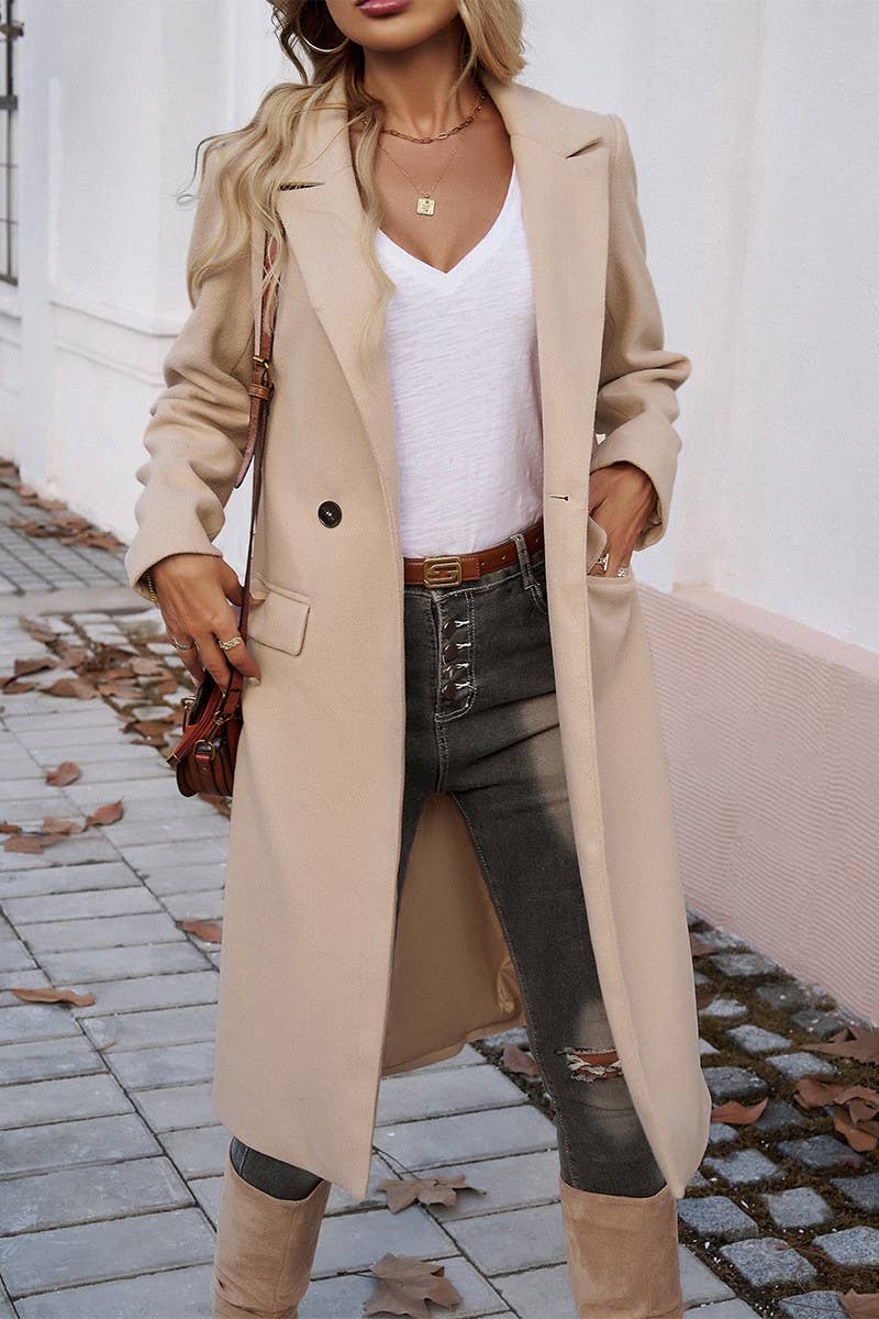 NINEXIS - CWOCO0258_V NECK LONG SLEEVE WOOLEN COAT