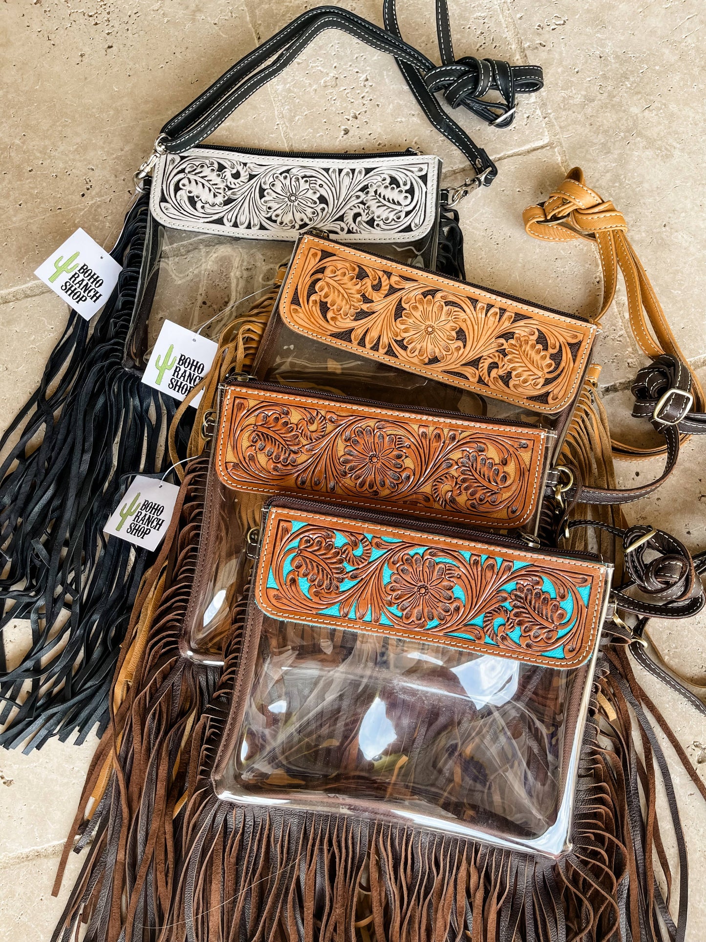 Boho Ranch Shop - Hand Tooled Clear Purse Crossbody - Concert Game Day Stadium