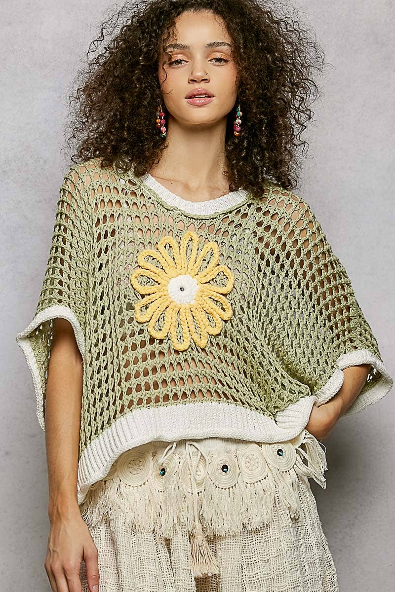 Pol Clothing - Round Neck Sleeveless Floral Thin Sweater Top SALE
