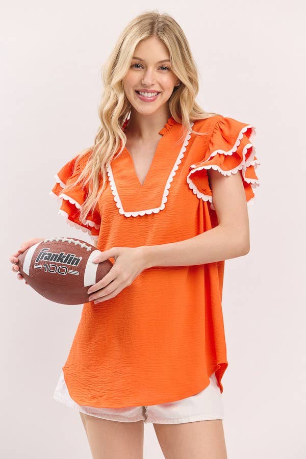 Sewn and Seen - Ruffle Sleeve Scallop Trim Top