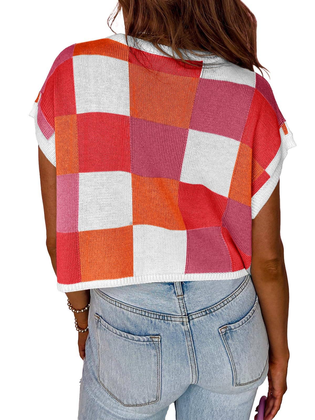 Lovesoft - Colorblocked Sweater Vest Crew Neck Knit Trendy Pullover Vest