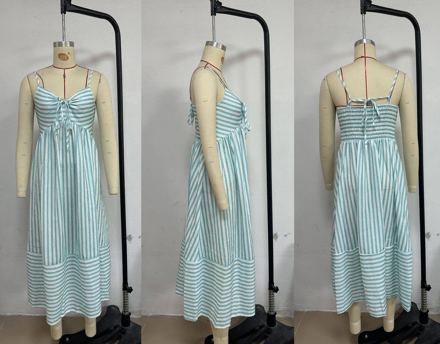 Mapcie - Striped Midi Dress with Smocking on the Back