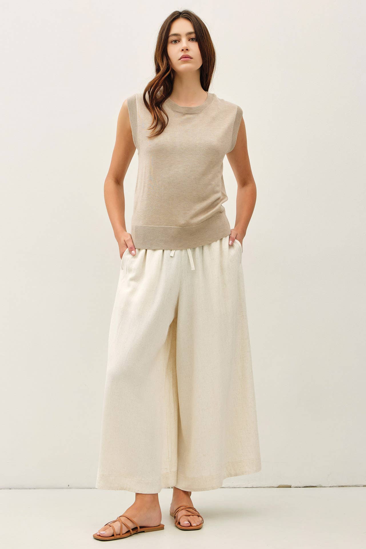 Be Cool - LINEN BLEND CROPPED PALAZZO PANTS