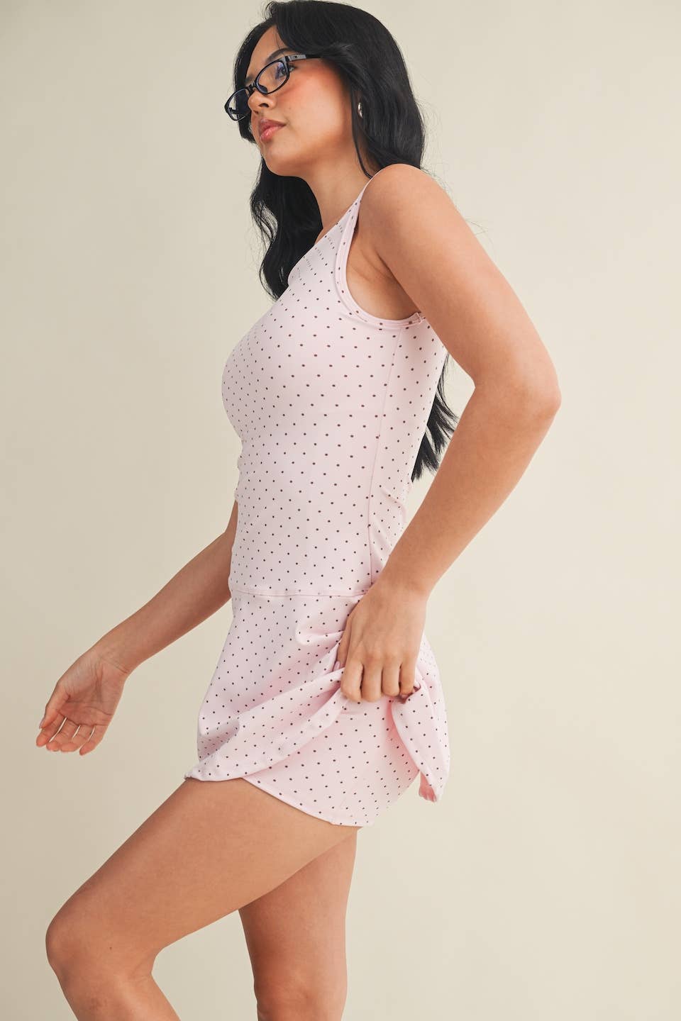 KIMBERLY C - Polka Dot Print A-Line Mini Dress with Drop Waist