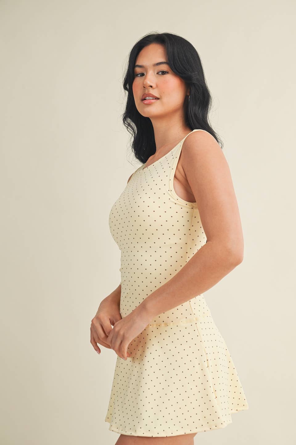 KIMBERLY C - Polka Dot Print A-Line Mini Dress with Drop Waist
