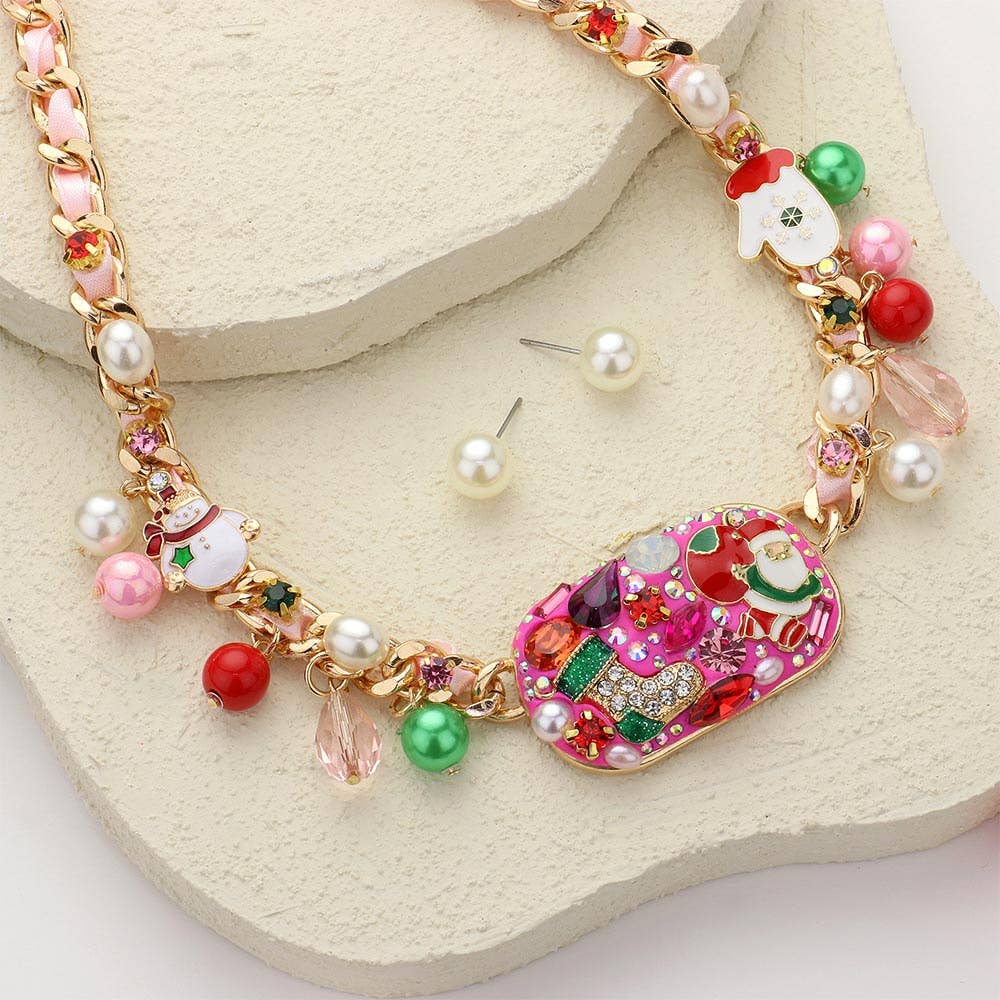 Sensibling Corp. - Christmas Plate Pendant Charm Ribbon Twisted Chain Necklace