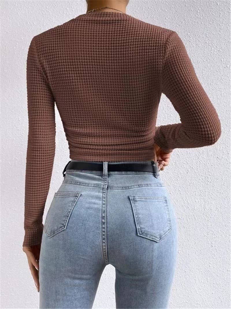 HIDDENBRAND - Plain Waffle Fitted long Sleeve Top