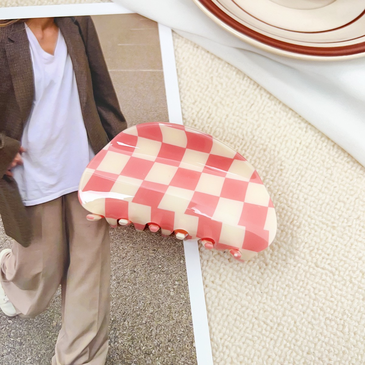ACCITY - Checkerboard Hair Claw – Candy Color Acetate Look_CWMM10084