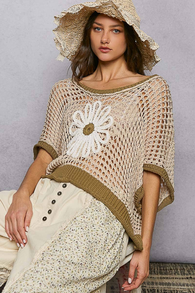 Pol Clothing - Round Neck Sleeveless Floral Thin Sweater Top SALE