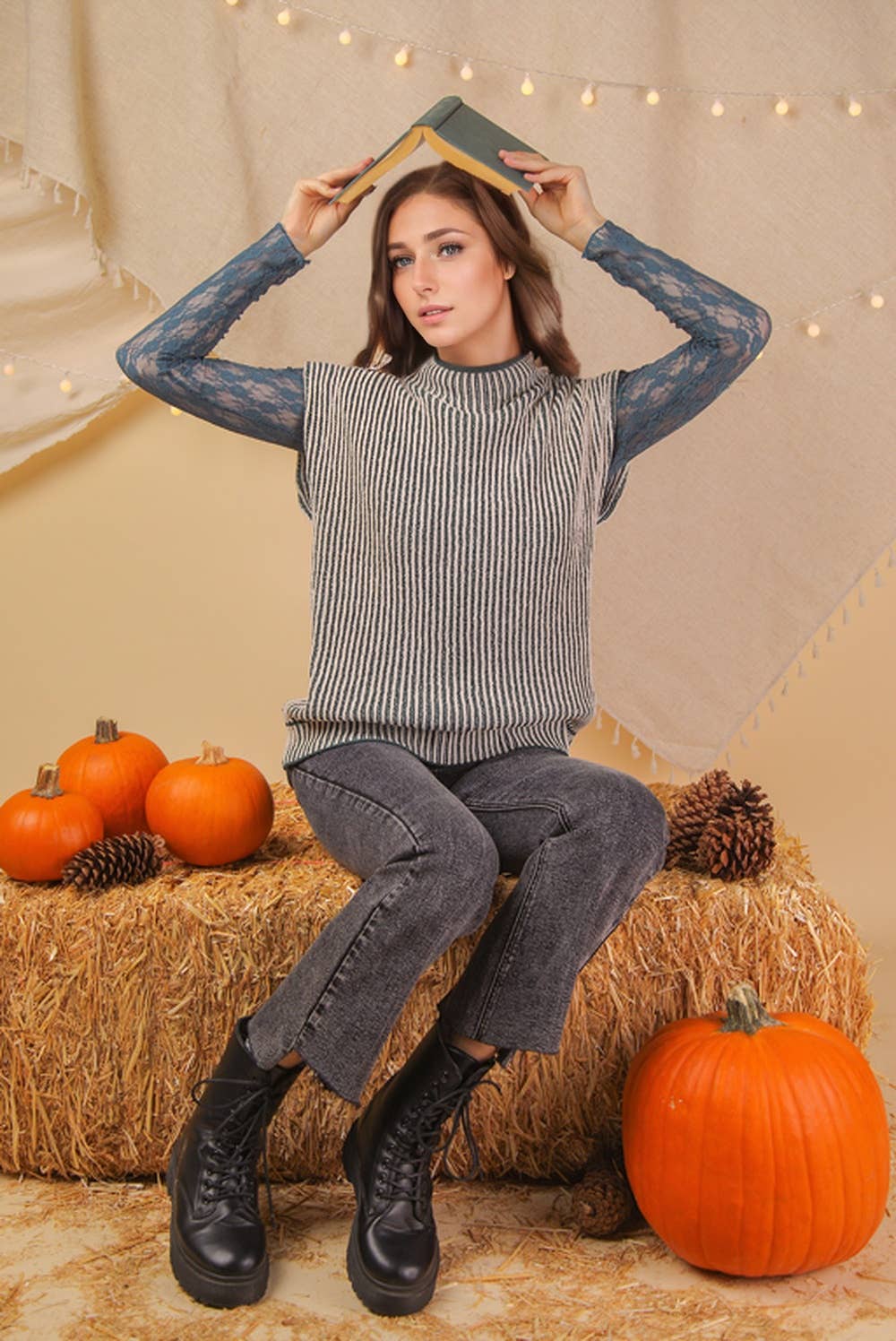 VERY J - 12W3388N-Two Tone Ribbed Knit Sweater Vest