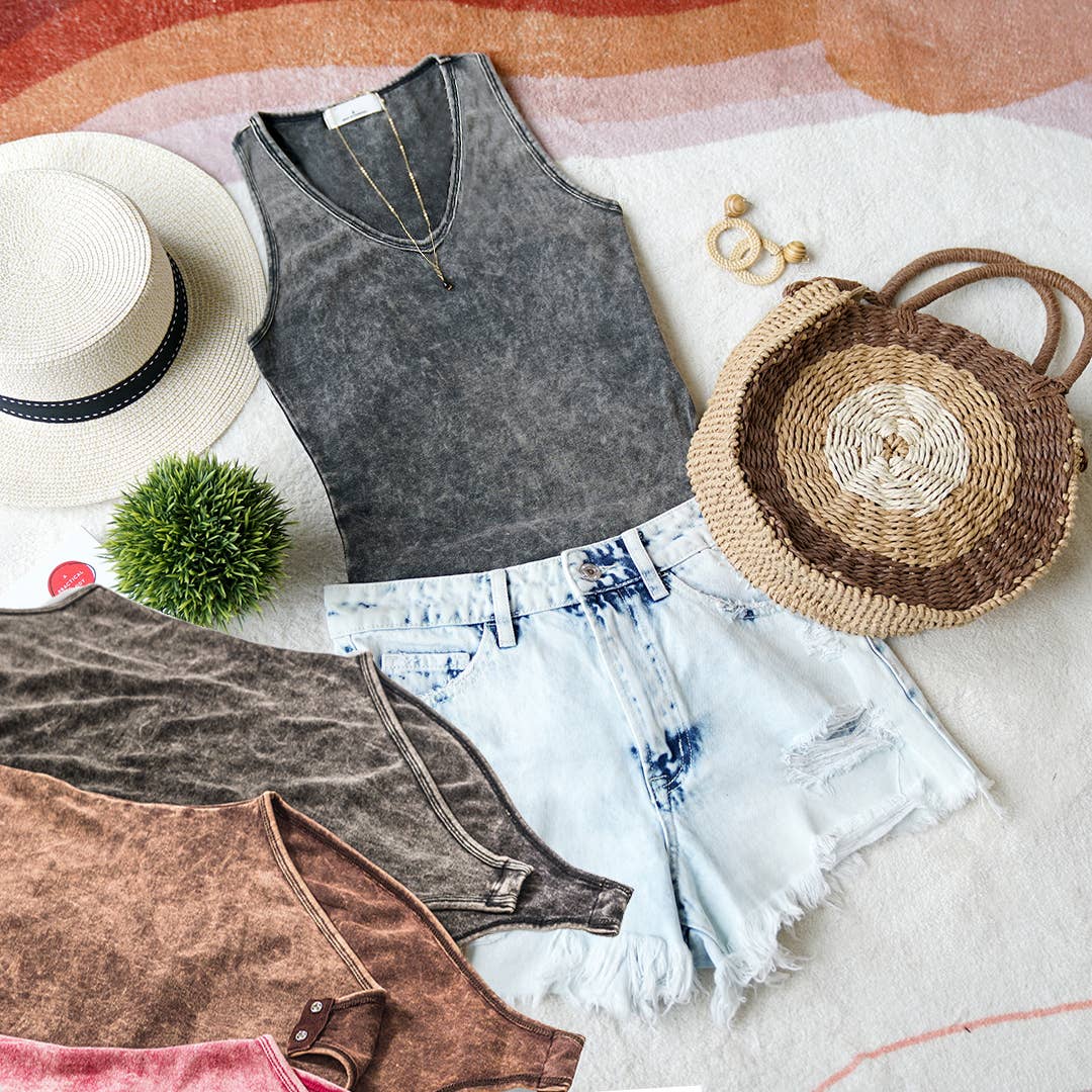 42POPS - `.Washed & Solid Cotton Bodysuit w/Snap Button closure