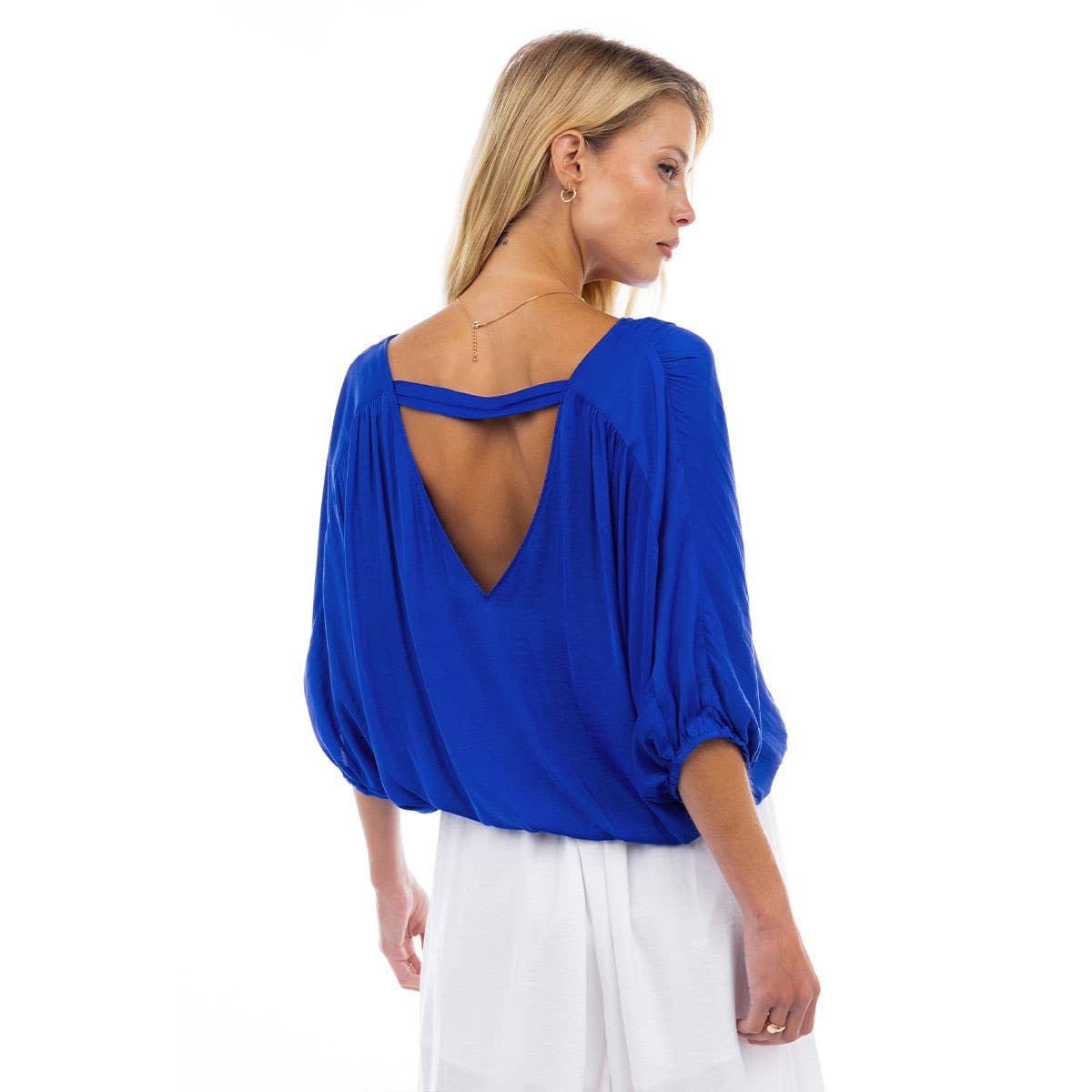 Hot Pink Cropped Blouse With Elasticized Waist