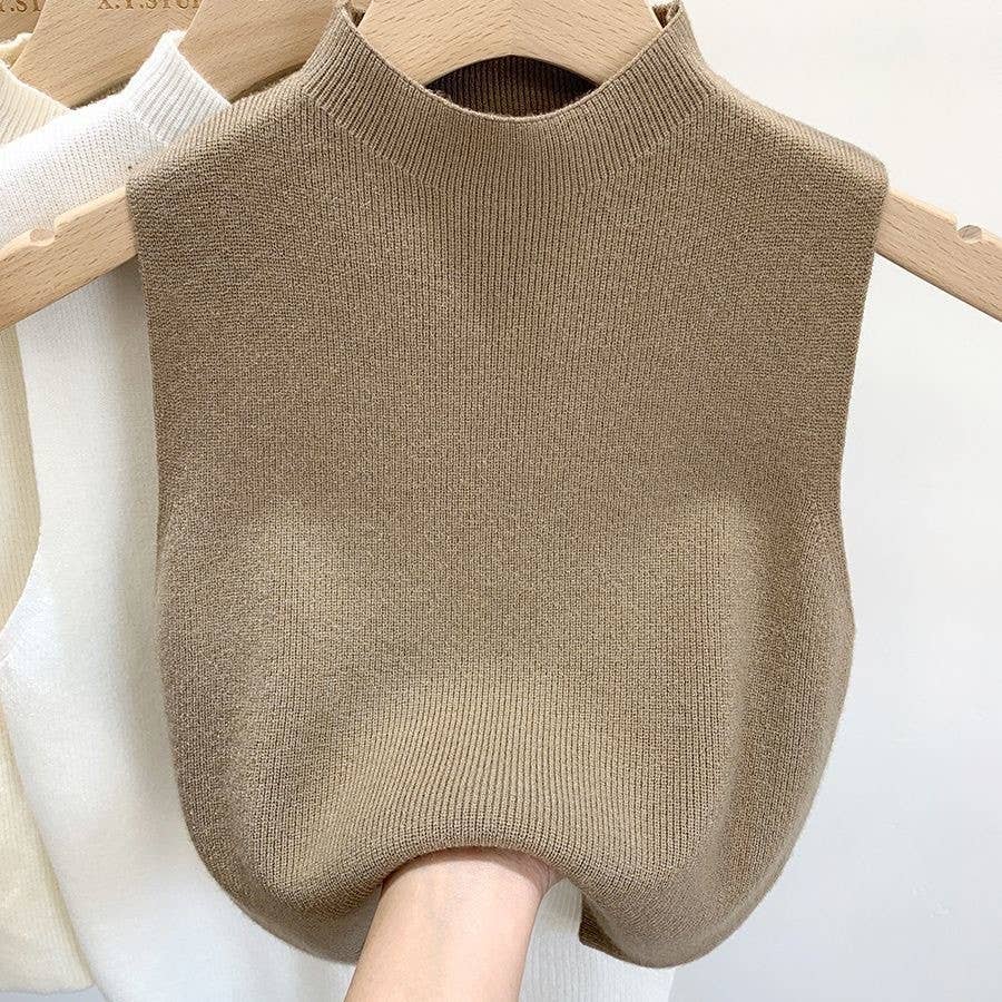 Hope & Sunshine - Knit Vest Sleeveless Turtleneck Top