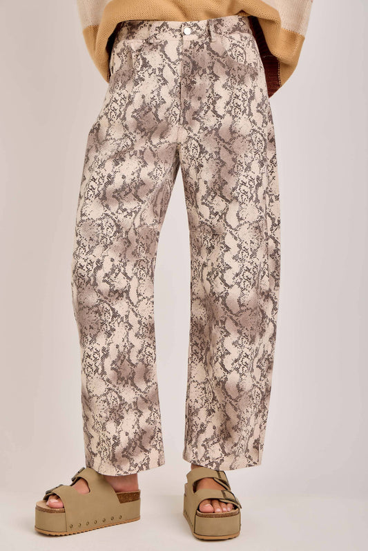 BON - VINTAGE SNAKESKIN PRINT TWILL DENIM BARREL PANTS_JLB80045-01