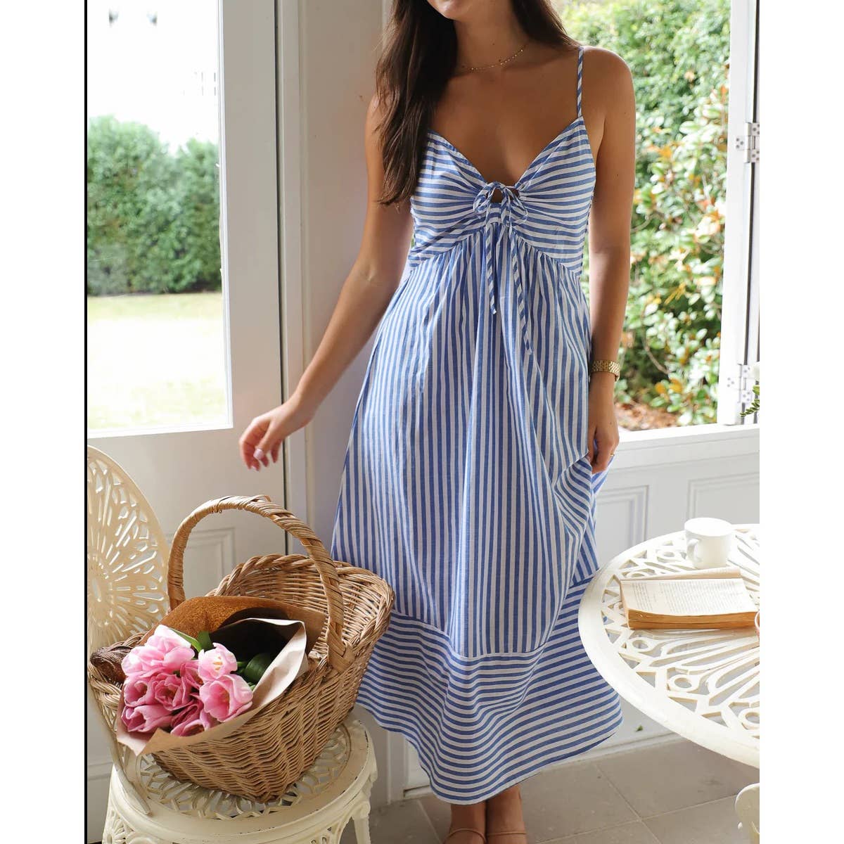 Mapcie - Striped Midi Dress with Smocking on the Back