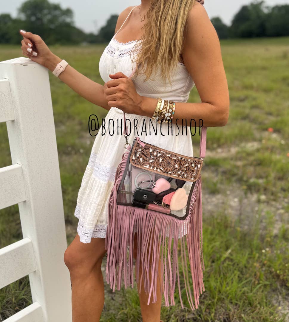 Boho Ranch Shop - Hand Tooled Clear Purse Crossbody - Concert Game Day Stadium
