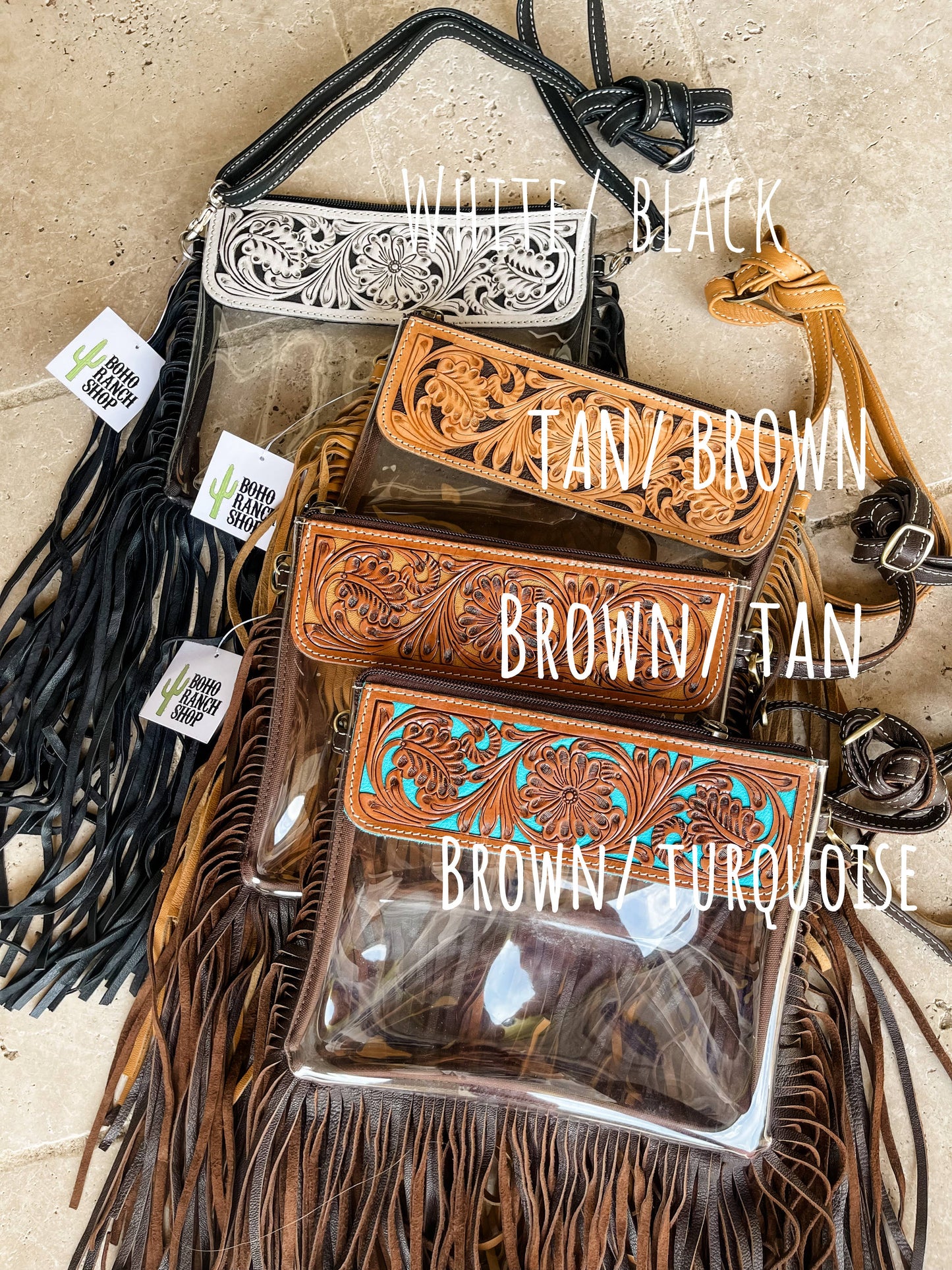 Boho Ranch Shop - Hand Tooled Clear Purse Crossbody - Concert Game Day Stadium
