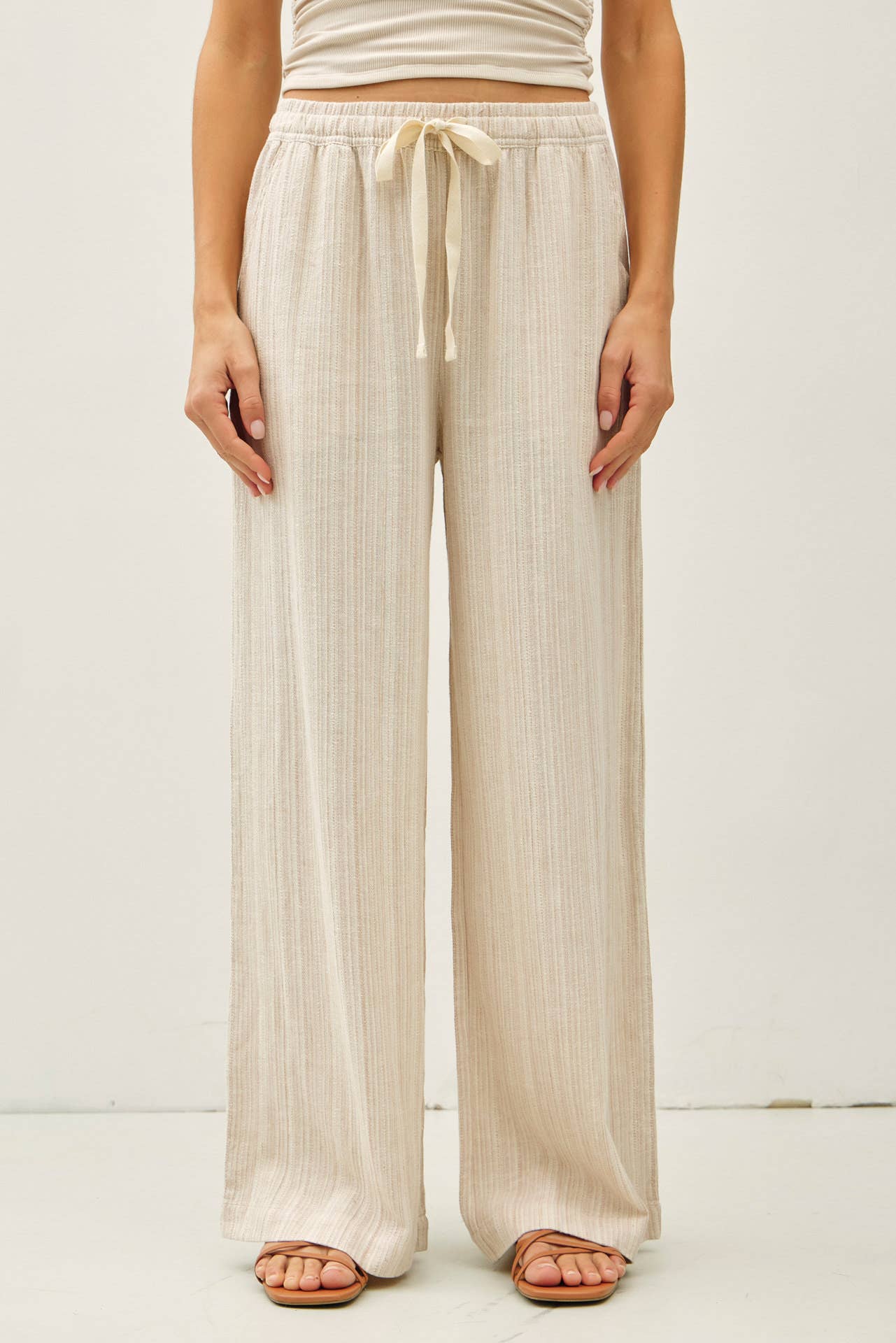 STRIPED LINEN WIDE LEG PANTS