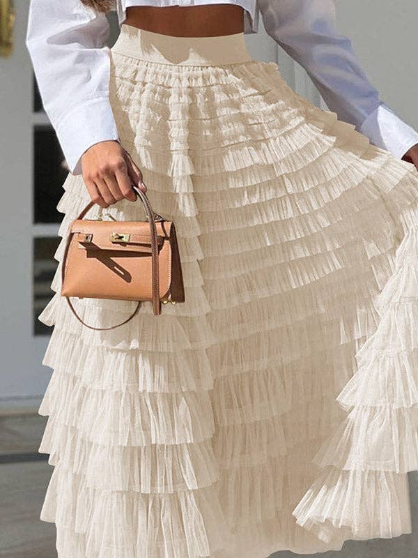 A-Line High Waisted Solid Color Tulle Skirts Bottoms: Apricot / S