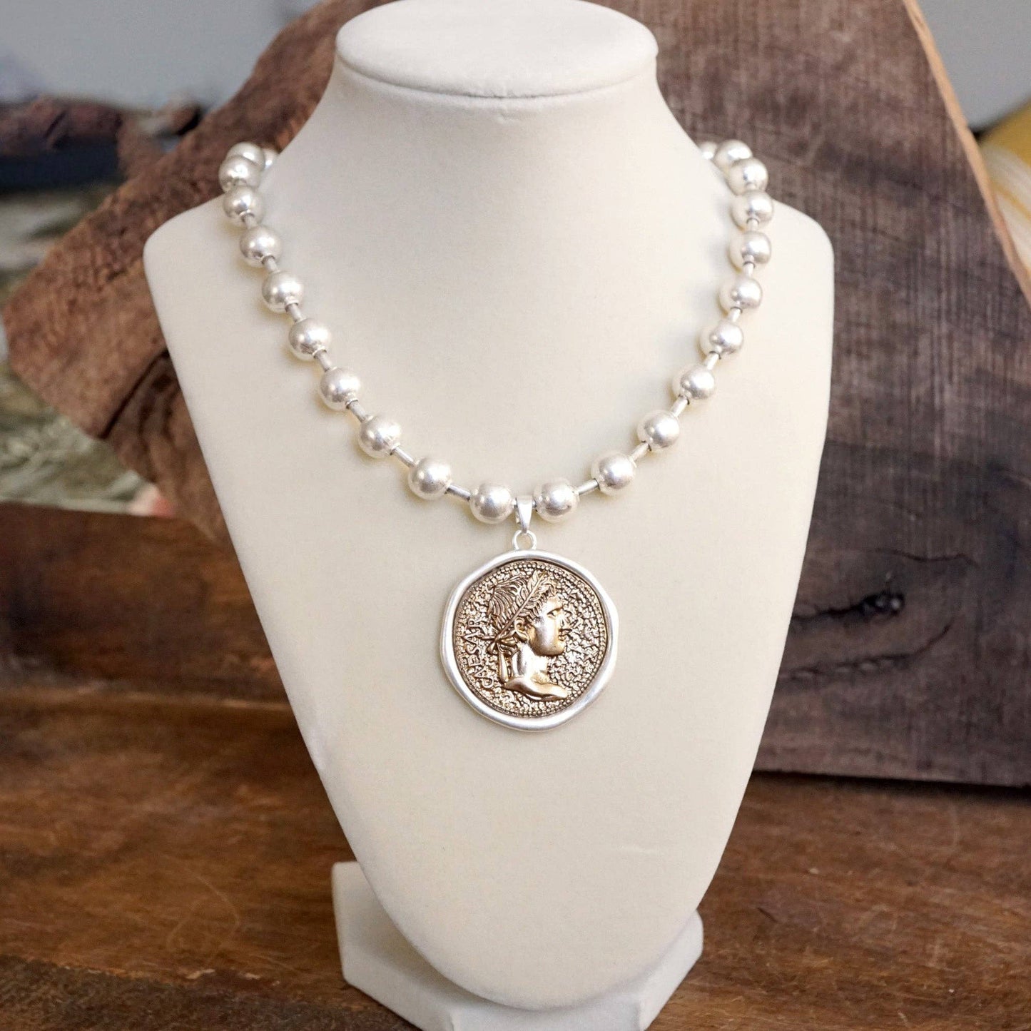 PennyLine inc - Coin Chunky Ball Chain Statement Necklace – Gold and Silver Tone