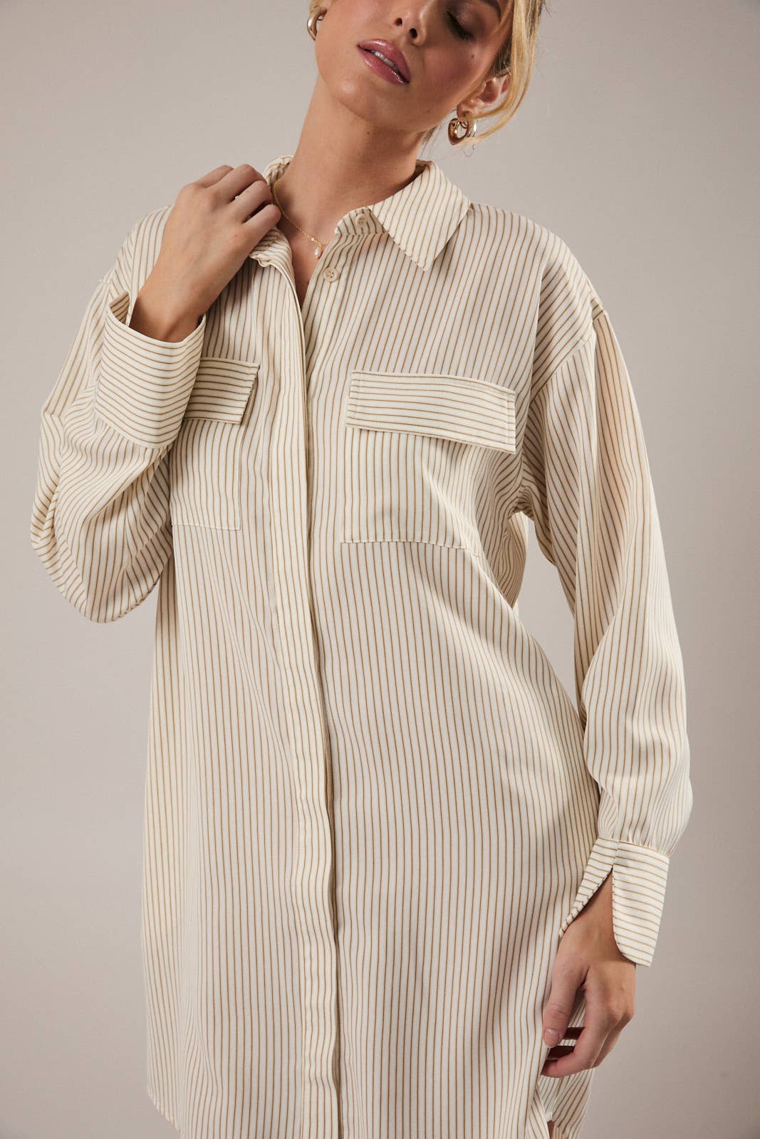 Sunday Edition - BUTTON DOWN LONG SLEEVE STRIPE SHIRT DRESS