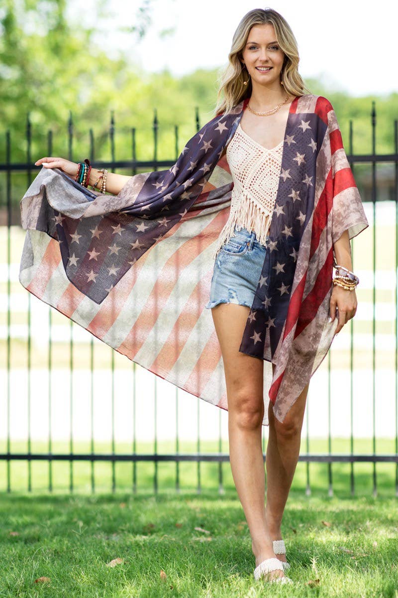 Urbanista - Vintage Inspired USA Print Kimono