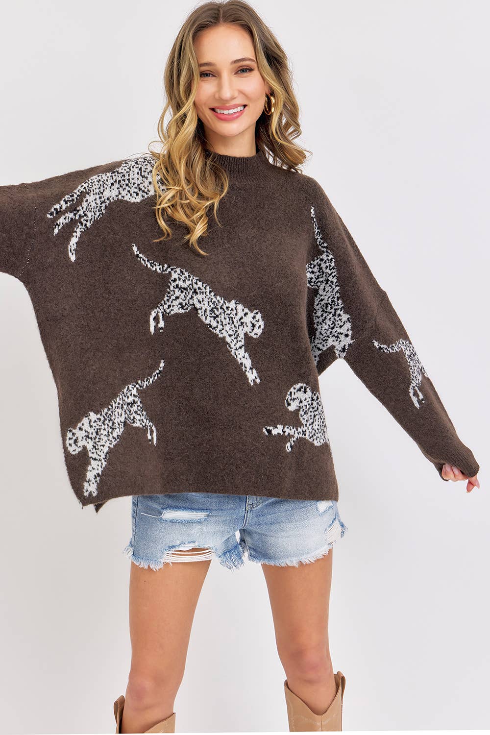 Sweet Lovely by Jen - LEOPARD PATTERNED OVERSIZE KNIT SWEATER