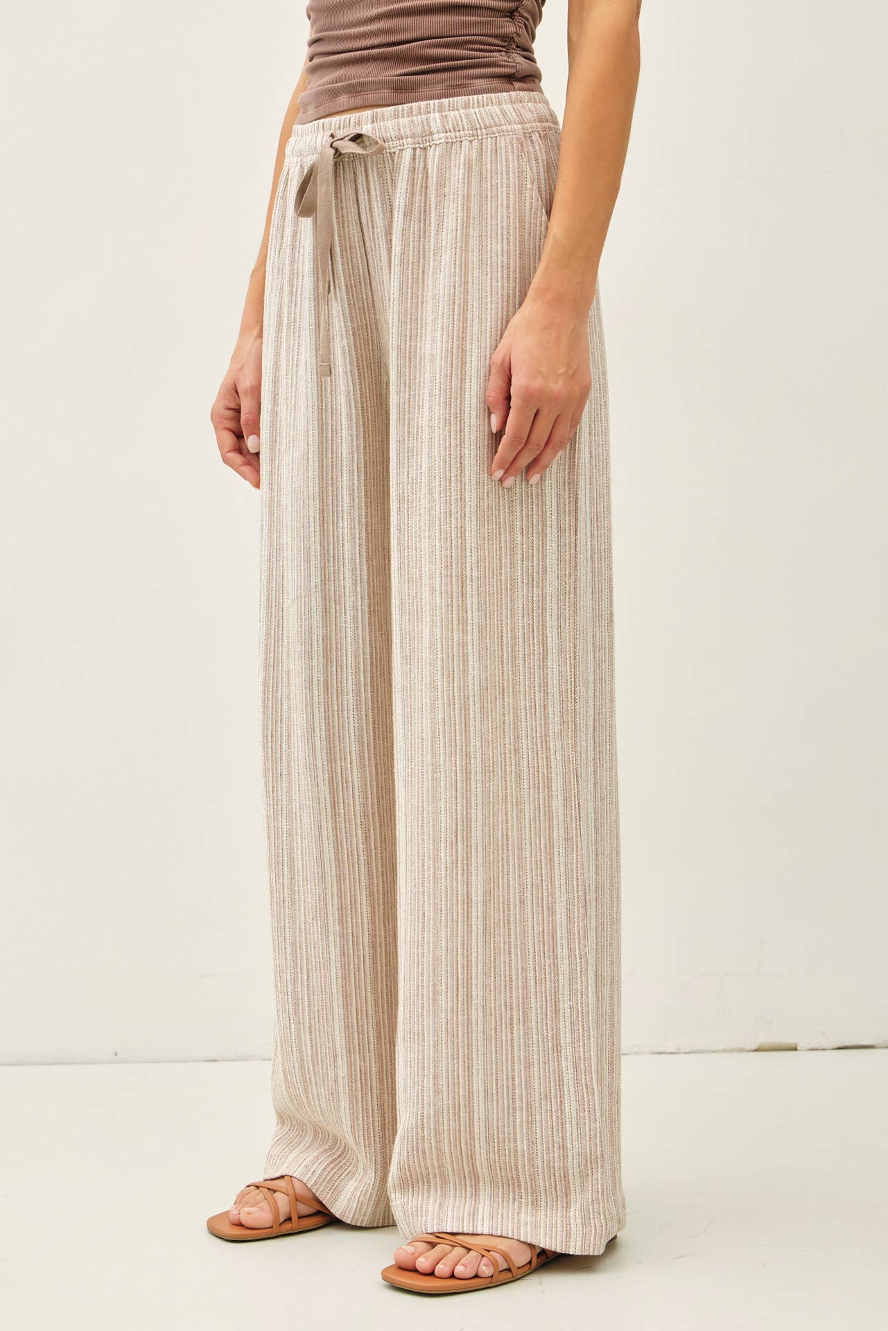 STRIPED LINEN WIDE LEG PANTS