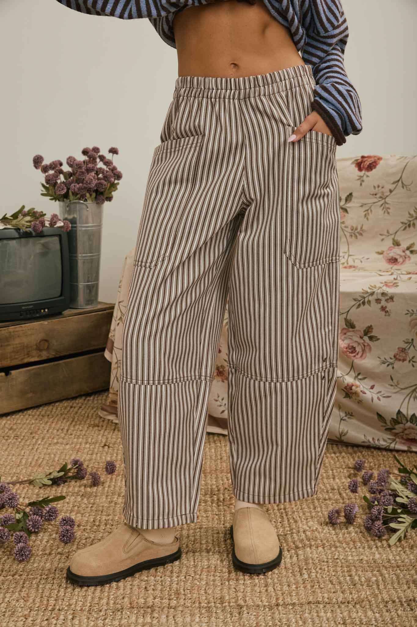 Blu Pepper - STRIPE POCKET DETAIL WIDE LEG PANTS