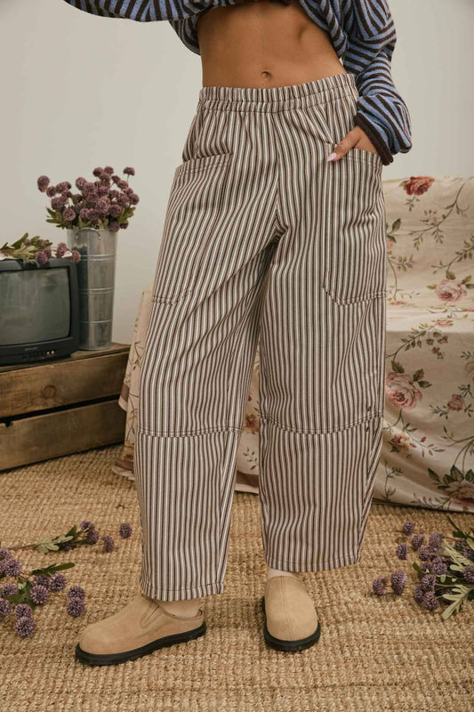 Blu Pepper - STRIPE POCKET DETAIL WIDE LEG PANTS