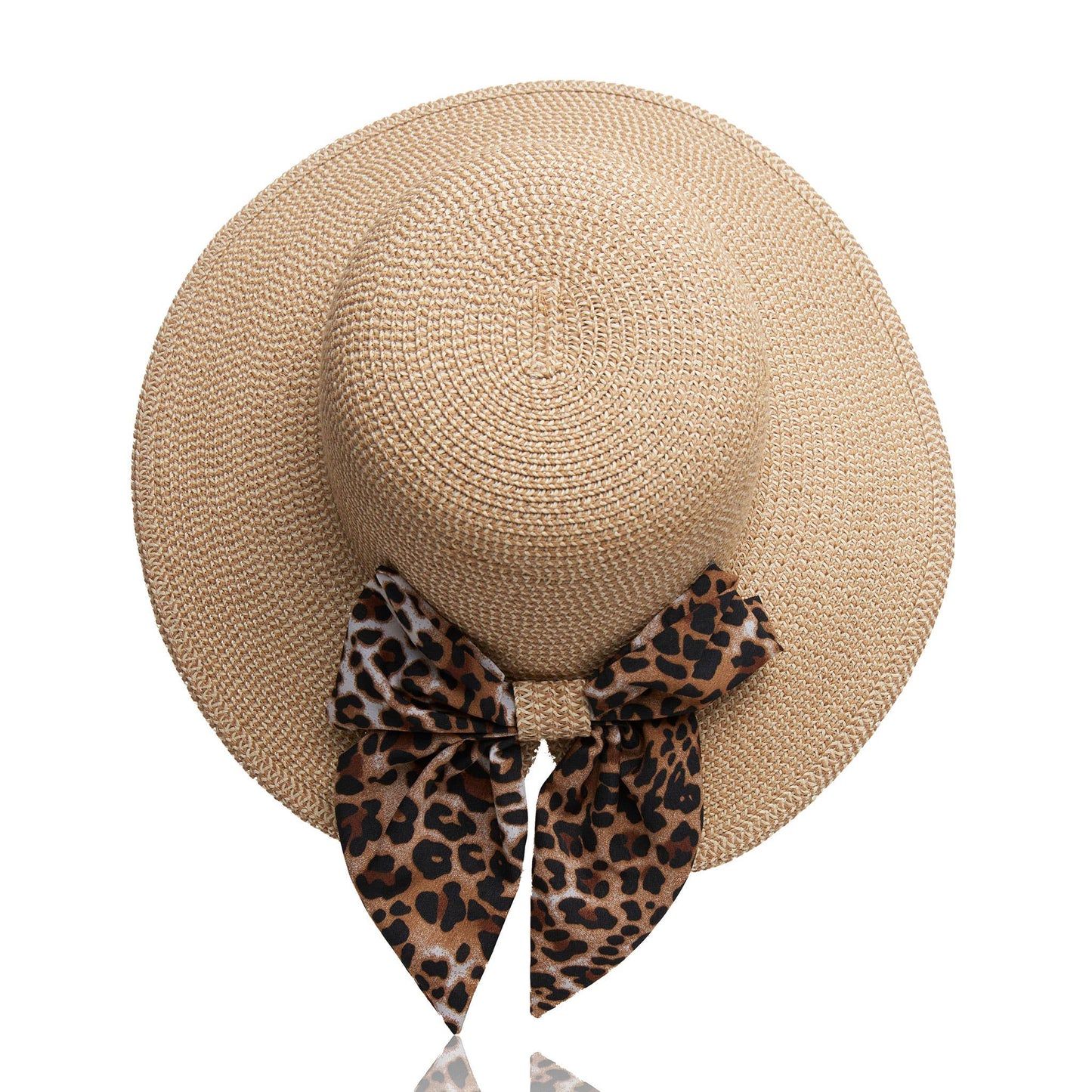 Sun Hat Zaya Boho Wide Brim Ponytail Leopard Bow