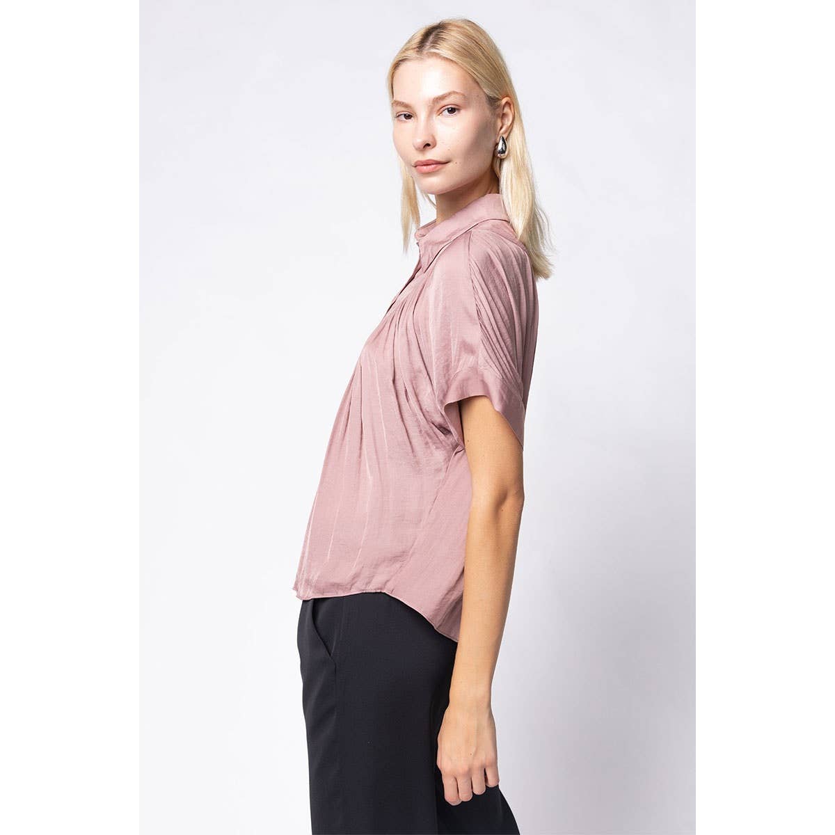 Mustard Short Sleeve Shirt With Front Bib Detail