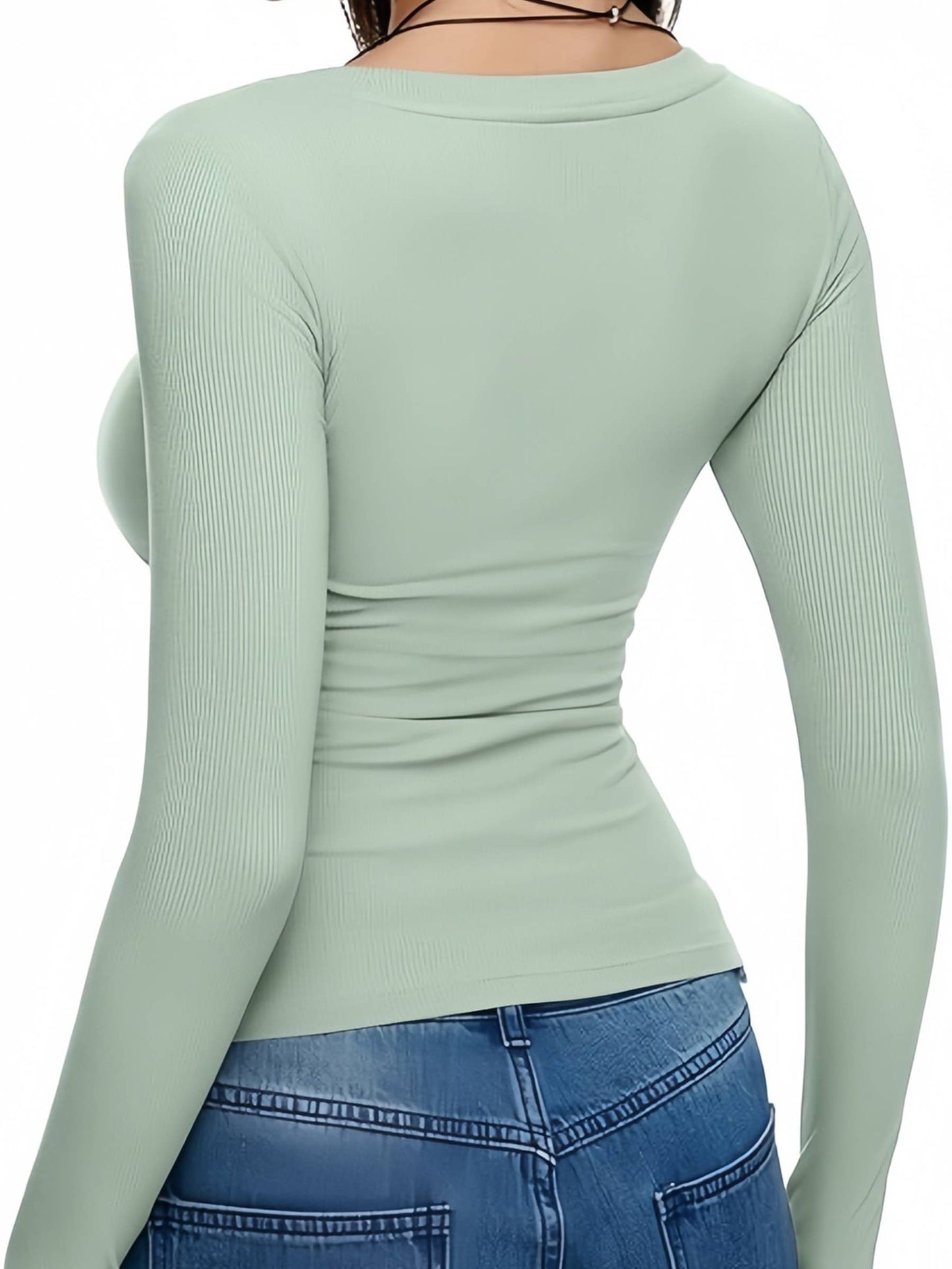 Wholesalesir - U-neck Slim Fit Long Sleeved Top