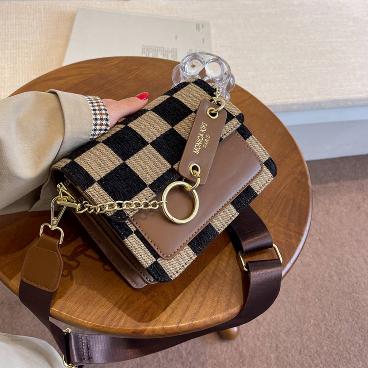 CHECKERED CROSS BODY BAG