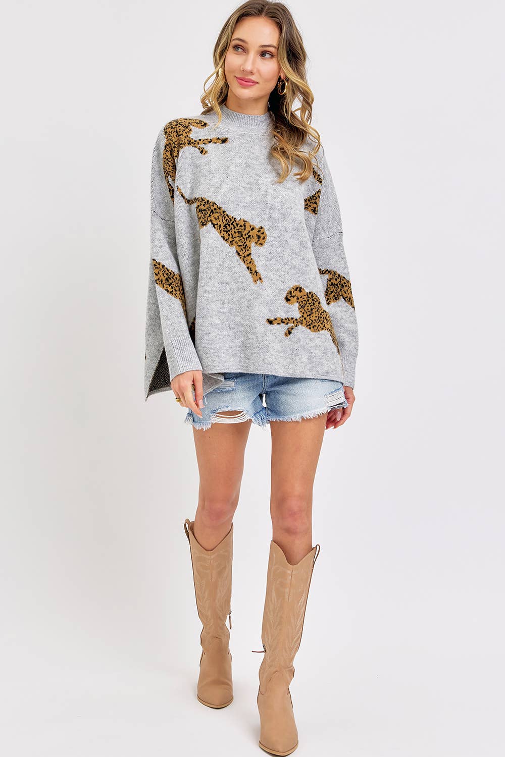 Sweet Lovely by Jen - LEOPARD PATTERNED OVERSIZE KNIT SWEATER