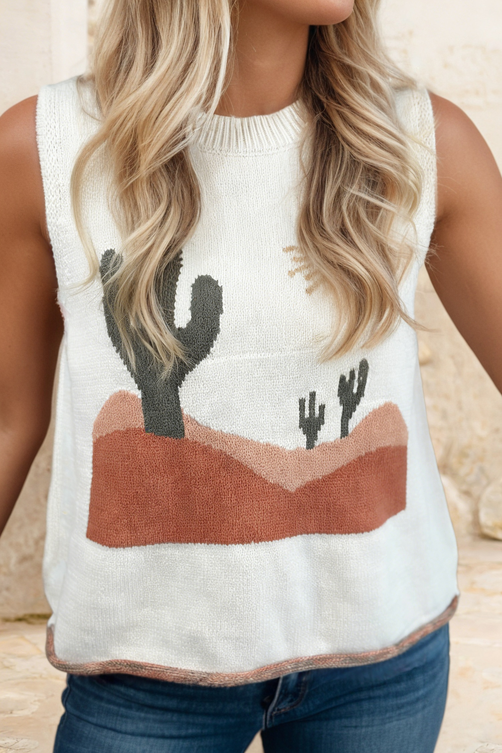 LDC Western Print Round Neck Shift Sleeveless Top