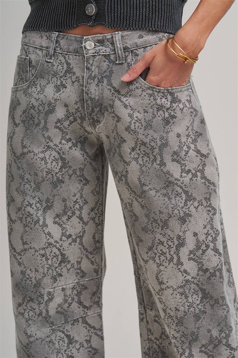 BON - VINTAGE SNAKESKIN PRINT TWILL DENIM BARREL PANTS_JLB80045-01