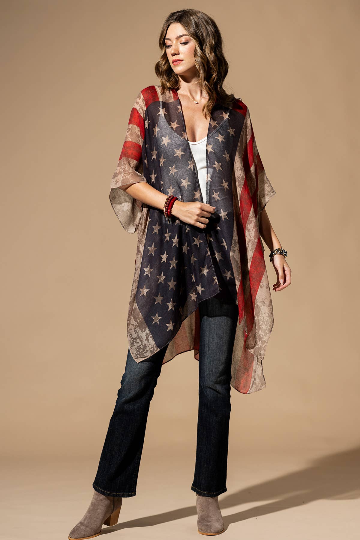 Urbanista - Vintage Inspired USA Print Kimono