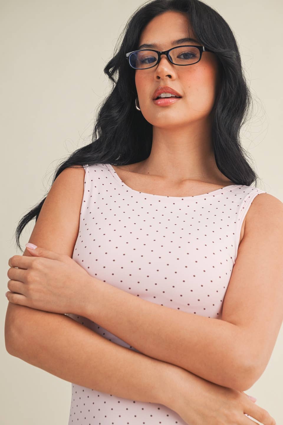 KIMBERLY C - Polka Dot Print A-Line Mini Dress with Drop Waist