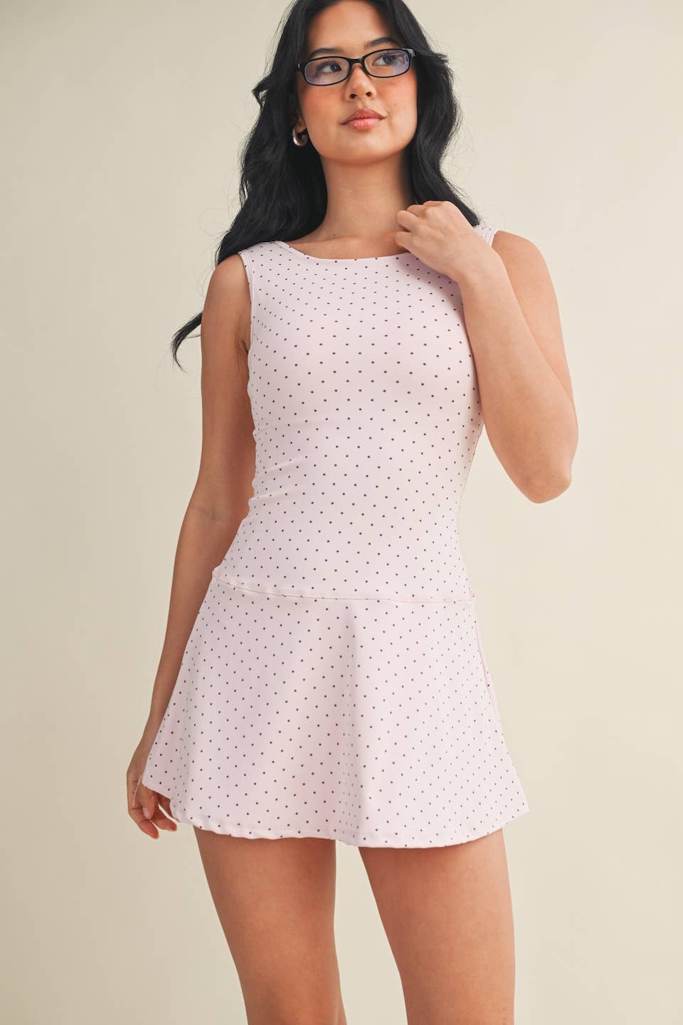 KIMBERLY C - Polka Dot Print A-Line Mini Dress with Drop Waist