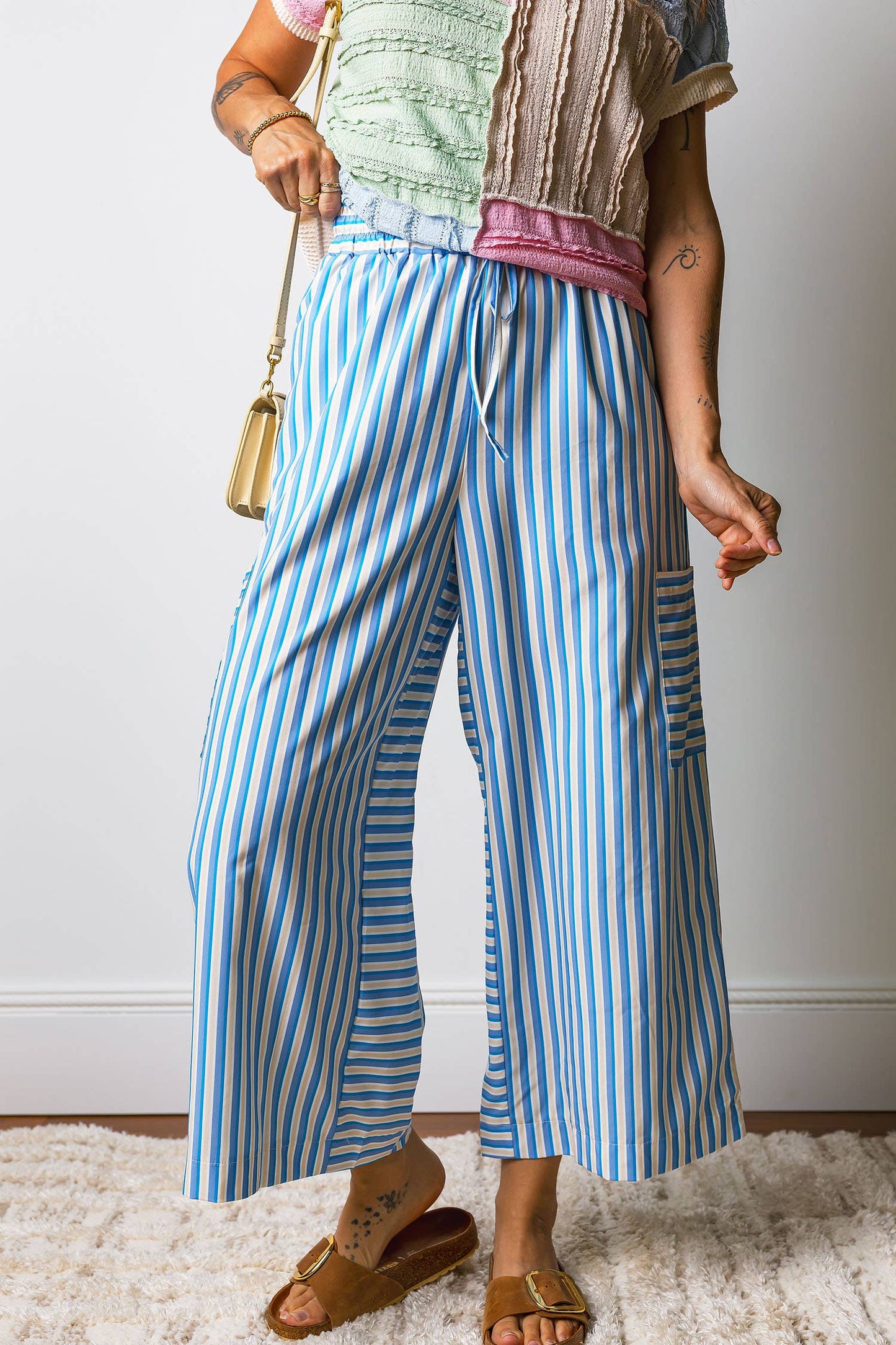 66DISCO - Drawstring Elastic Waist Patch Pocket Wide Leg Pants (S-XL)