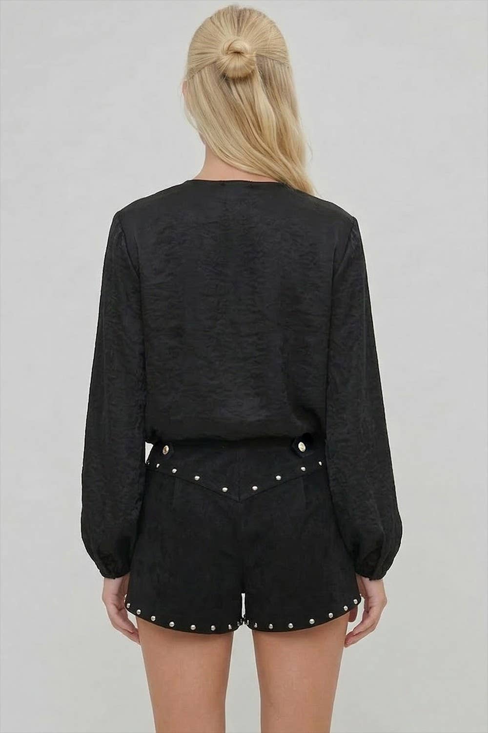WISTERIA LANE - HEAVY WEIGHT STUDDED FAUX SUEDE SHORTS W2423PIA BLACK