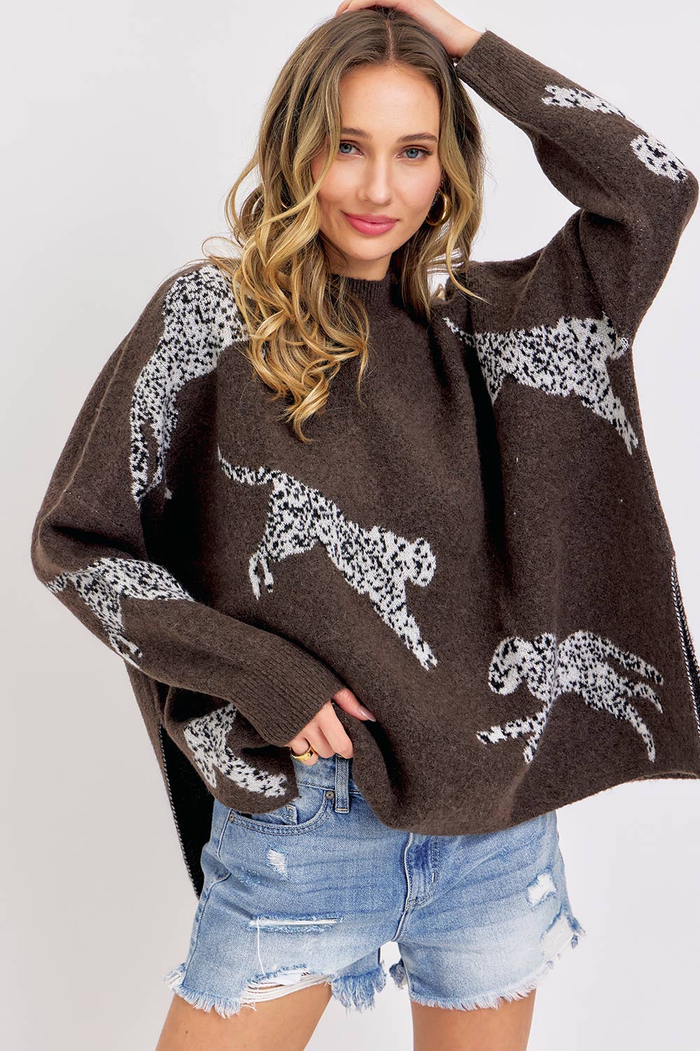 Sweet Lovely by Jen - LEOPARD PATTERNED OVERSIZE KNIT SWEATER
