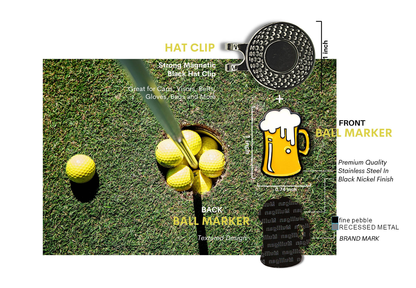 Beer Mug Golf Ball Marker+Magnetic Hat Clip, Golf Gift